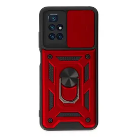 Newface Xiaomi Redmi 10 2022 Kılıf Pars Lens Yüzüklü Silikon - Kırmızı