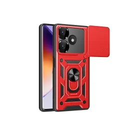 Newface Xiaomi Redmi 13 4G Kılıf Pars Lens Yüzüklü Silikon - Kırmızı