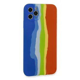 Newface Iphone 11 Pro Kılıf Ebruli Lansman Silikon - Mavi-Turuncu