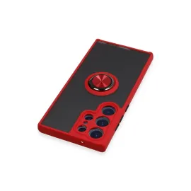 Newface Samsung Galaxy S23 Ultra Kılıf Montreal Yüzüklü Silikon Kapak - Kırmızı