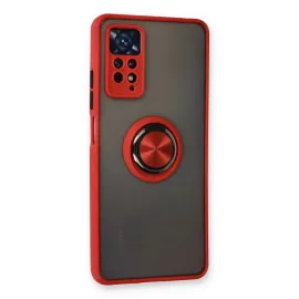 Newface Xiaomi Redmi Note 11 Pro Kılıf Montreal Yüzüklü Silikon Kapak - Kırmızı