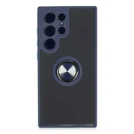 Newface Samsung Galaxy S23 Ultra Kılıf Montreal Yüzüklü Silikon Kapak - Lacivert