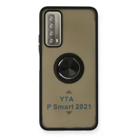 Newface Huawei P Smart 2021 Kılıf Montreal Yüzüklü Silikon Kapak - Siyah