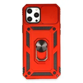 Newface Iphone 12 Pro Max Kılıf Pars Lens Yüzüklü Silikon - Kırmızı