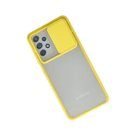 Newface Samsung Galaxy A72 Kılıf Palm Buzlu Kamera Sürgülü Silikon - Sarı