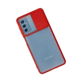 Newface Samsung Galaxy M52 5G Kılıf Palm Buzlu Kamera Sürgülü Silikon - Kırmızı