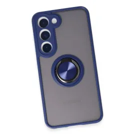 Newface Samsung Galaxy S23 Kılıf Montreal Yüzüklü Silikon Kapak - Lacivert