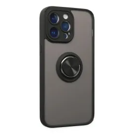 Newface Iphone 14 Pro Max Kılıf Montreal Yüzüklü Silikon Kapak - Siyah