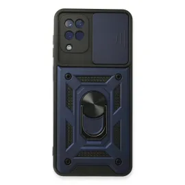 Newface Samsung Galaxy A22 Kılıf Pars Lens Yüzüklü Silikon - Lacivert