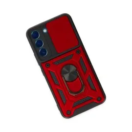 Newface Samsung Galaxy S22 Kılıf Pars Lens Yüzüklü Silikon - Kırmızı