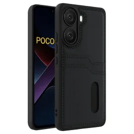 Newface Xiaomi Poco X7 Pro Kılıf Sara Kartvizitli Deri Kılıf - Siyah