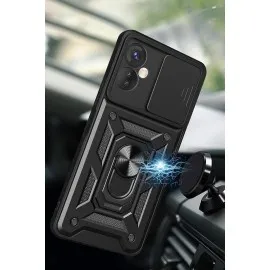 Newface İnfinix Hot 30 4G Kılıf Pars Lens Yüzüklü Silikon - Lacivert