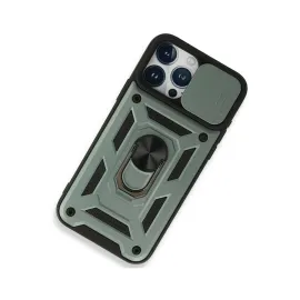 Newface Iphone 15 Pro Max Kılıf Pars Lens Yüzüklü Silikon - Yeşil