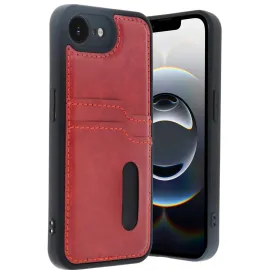 Newface Iphone 16E Kılıf Sara Kartvizitli Deri Kılıf - Kırmızı