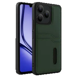 Newface Realme Note 50 4G Kılıf Sara Kartvizitli Deri Kılıf - Koyu Yeşil