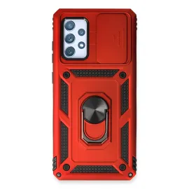 Newface Samsung Galaxy A73 5G Kılıf Pars Lens Yüzüklü Silikon - Kırmızı