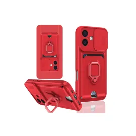 Newface Iphone 16 Kılıf Zuma Kartvizitli Yüzüklü Silikon - Kırmızı