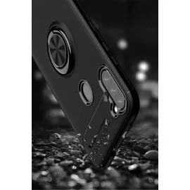 Newface Samsung Galaxy A11 Kılıf Range Yüzüklü Silikon - Siyah-Kırmızı