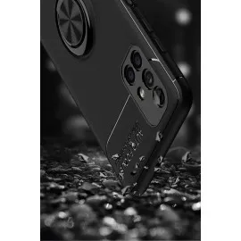 Newface Samsung Galaxy M51 Kılıf Range Yüzüklü Silikon - Siyah-Kırmızı