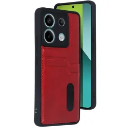 Newface Xiaomi Redmi Note 13 Pro 4G Kılıf Sara Kartvizitli Deri Kılıf - Kırmızı
