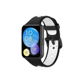 Newface Huawei Watch Fit 2 Spor Delikli Kordon - Siyah-Beyaz
