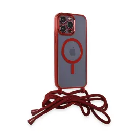 Newface Iphone 13 Pro Max Kılıf Divo Lazer Askılı Magsafe Kapak - Kırmızı