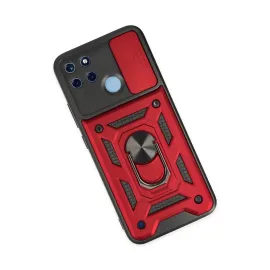 Newface Realme C25Y Kılıf Pars Lens Yüzüklü Silikon - Kırmızı