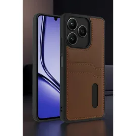 Newface Realme Note 50 4G Kılıf Sara Kartvizitli Deri Kılıf - Taba