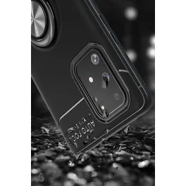 Newface Samsung Galaxy A91 / S10 Lite Kılıf Range Yüzüklü Silikon - Siyah-Kırmızı