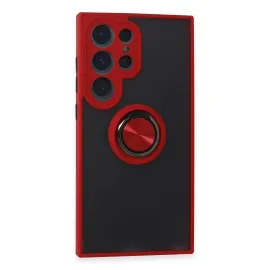 Newface Samsung Galaxy S24 Ultra Kılıf Montreal Yüzüklü Silikon Kapak - Kırmızı