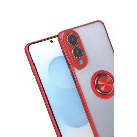 Newface Samsung Galaxy S25 Edge Kılıf Montreal Yüzüklü Silikon Kapak - Kırmızı