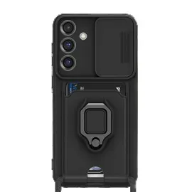 Newface Samsung Galaxy S25 Plus Kılıf Zuma Kartvizitli Yüzüklü Silikon - Siyah