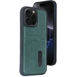 Newface Iphone 14 Pro Max Kılıf Sara Kartvizitli Deri Kılıf - Koyu Yeşil