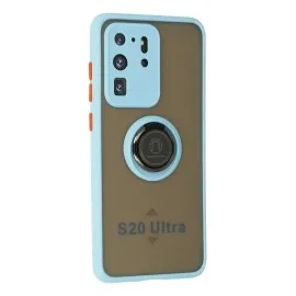 Newface Samsung Galaxy S20 Ultra Kılıf Montreal Yüzüklü Silikon Kapak - Buz Mavi