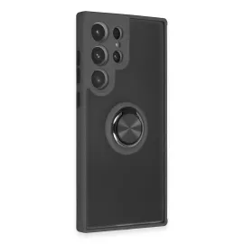 Newface Samsung Galaxy S23 Ultra Kılıf Montreal Yüzüklü Silikon Kapak - Siyah