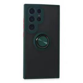 Newface Samsung Galaxy S24 Ultra Kılıf Montreal Yüzüklü Silikon Kapak - Yeşil