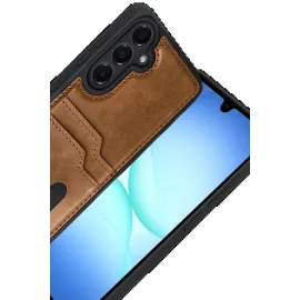 Newface Samsung Galaxy A17 5G Sara Kartvizitli Deri Kılıf - Taba