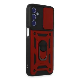 Newface Samsung Galaxy M34 5G Kılıf Pars Lens Yüzüklü Silikon - Kırmızı