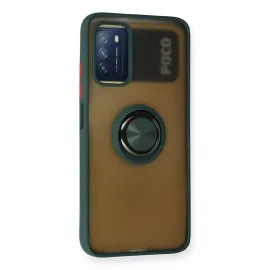 Newface Xiaomi Redmi 9T Kılıf Montreal Yüzüklü Silikon Kapak - Yeşil