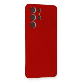 Newface Samsung Galaxy S21 Ultra Kılıf Nano Içi Kadife Silikon - Kırmızı