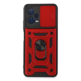 Newface Xiaomi Redmi Note 12 5G Kılıf Pars Lens Yüzüklü Silikon - Kırmızı