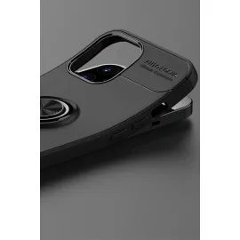 Newface Iphone 12 Pro Max Kılıf Range Yüzüklü Silikon - Siyah-Kırmızı