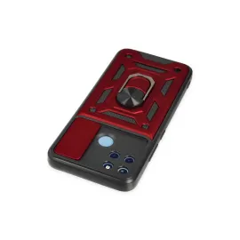 Newface Realme C25Y Kılıf Pars Lens Yüzüklü Silikon - Kırmızı