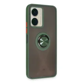 Newface Vivo Y16 Kılıf Montreal Yüzüklü Silikon Kapak - Yeşil
