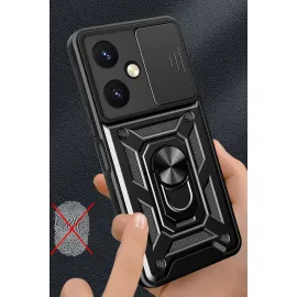 Newface Vivo Y27 Kılıf Pars Lens Yüzüklü Silikon - Kırmızı