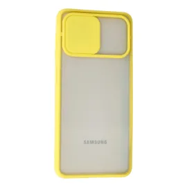 Newface Samsung Galaxy A12 Kılıf Palm Buzlu Kamera Sürgülü Silikon - Sarı