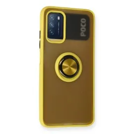 Newface Xiaomi Redmi 9T Kılıf Montreal Yüzüklü Silikon Kapak - Sarı