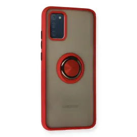 Newface Samsung Galaxy A02S Kılıf Montreal Yüzüklü Silikon Kapak - Kırmızı