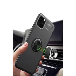 Newface Iphone 11 Pro Max Kılıf Range Yüzüklü Silikon - Siyah-Kırmızı