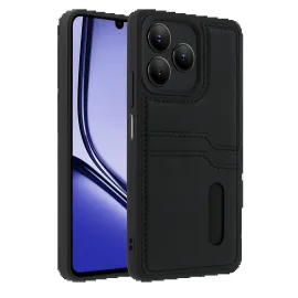 Newface Realme Note 50 4G Kılıf Sara Kartvizitli Deri Kılıf - Siyah